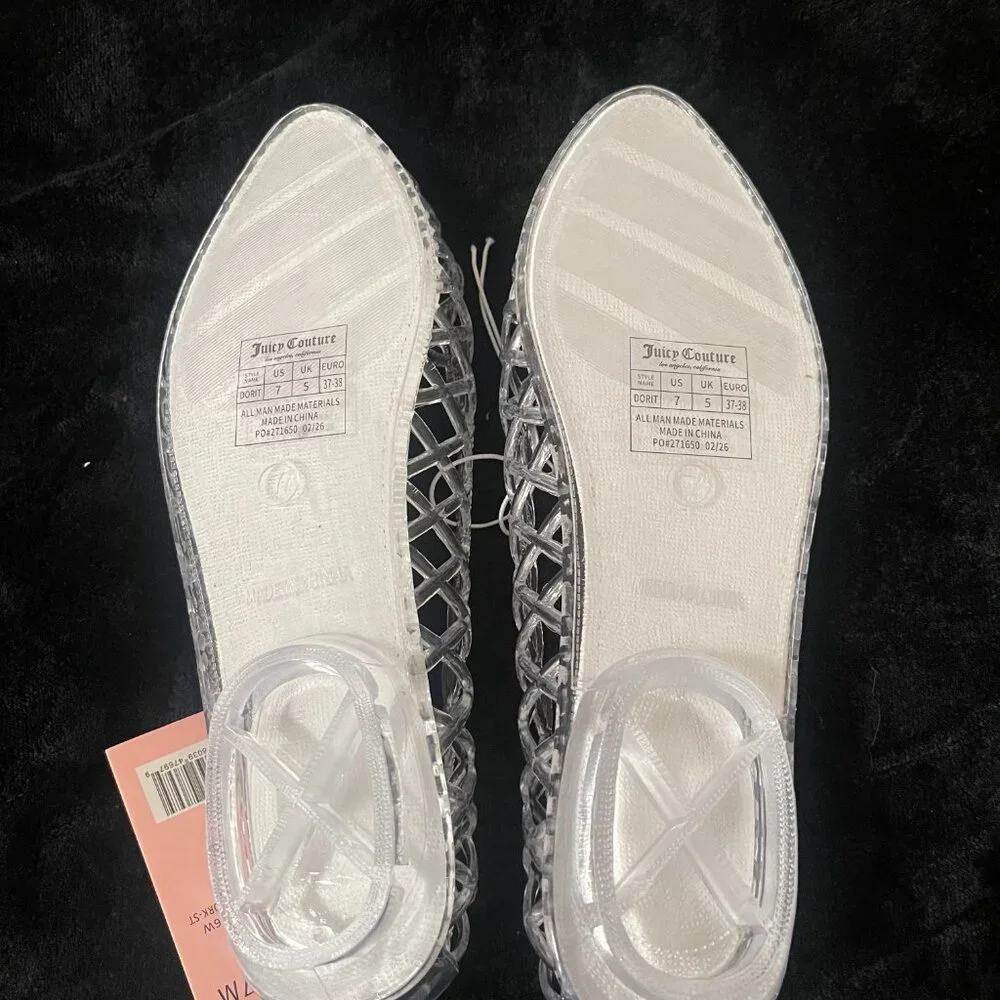 Juicy Couture Clear Jelly Flats Bow Charm Cork Size 7 NWT - Picture 5 of 7
